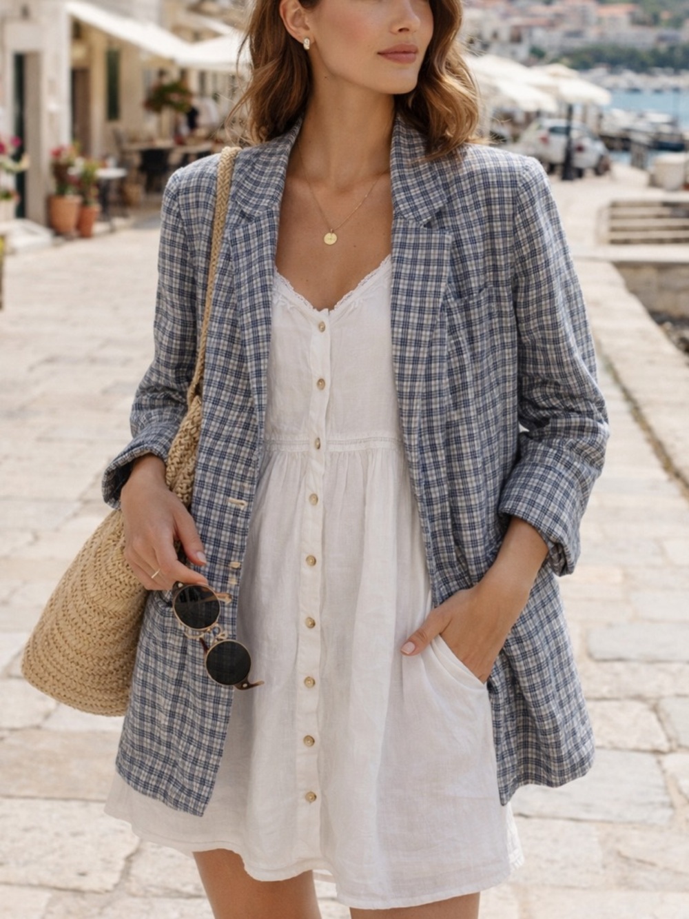 Ralph Lauren Blue Plaid Lightweight Linen Blazer